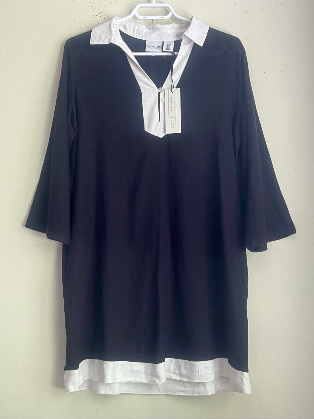 Rachel Zoe Black Tunic with White Collar and Hem